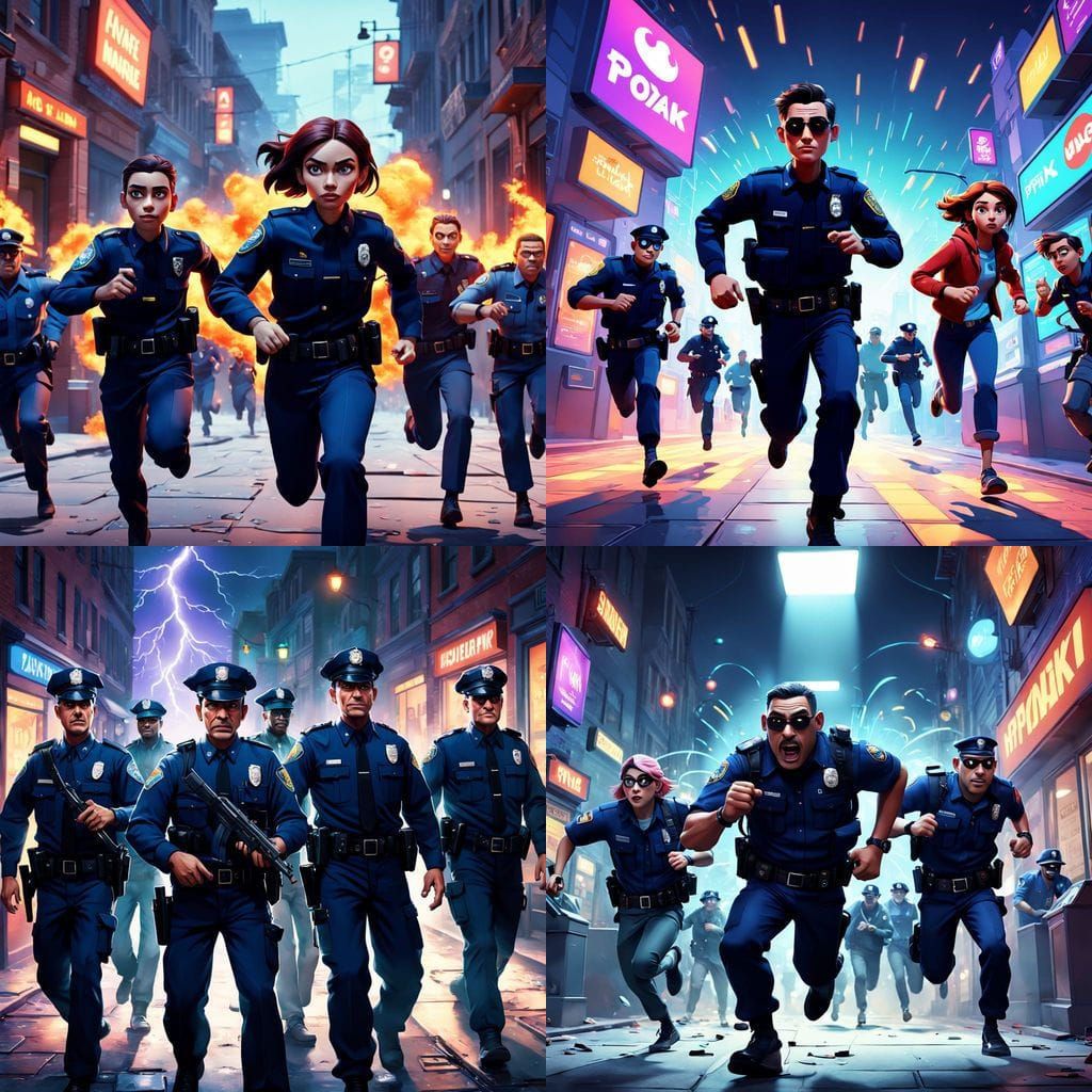 Vibrant Bank Heist Scene in Disney Animation Style