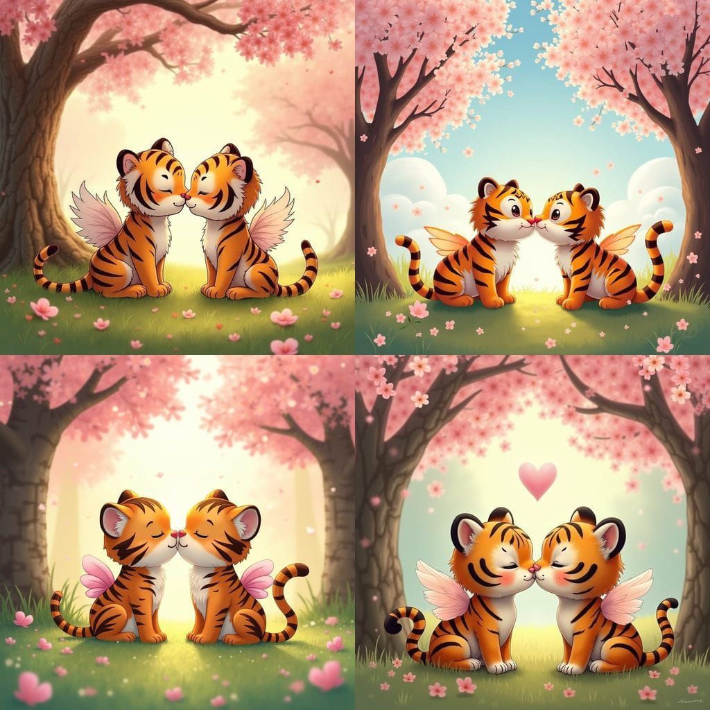 Whimsical Tigers in Cherry Blossom Bloom