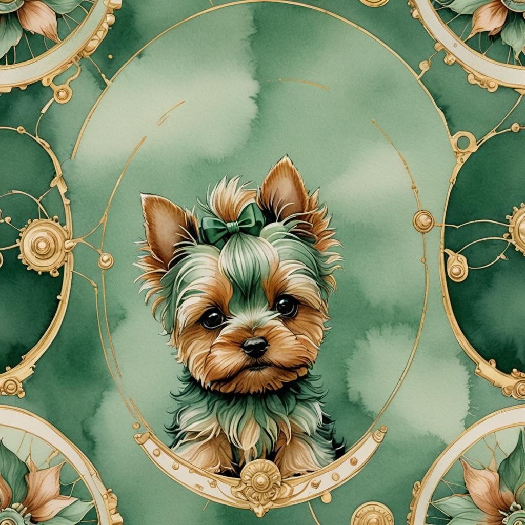 Yorkie Puppy in Green Peekaboo