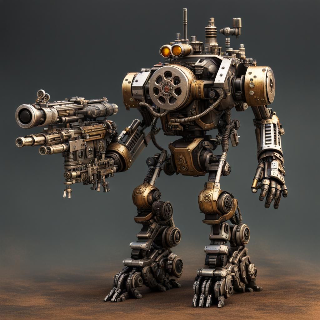 Steampunk Futuristic Battle Unit with Laser Rifle