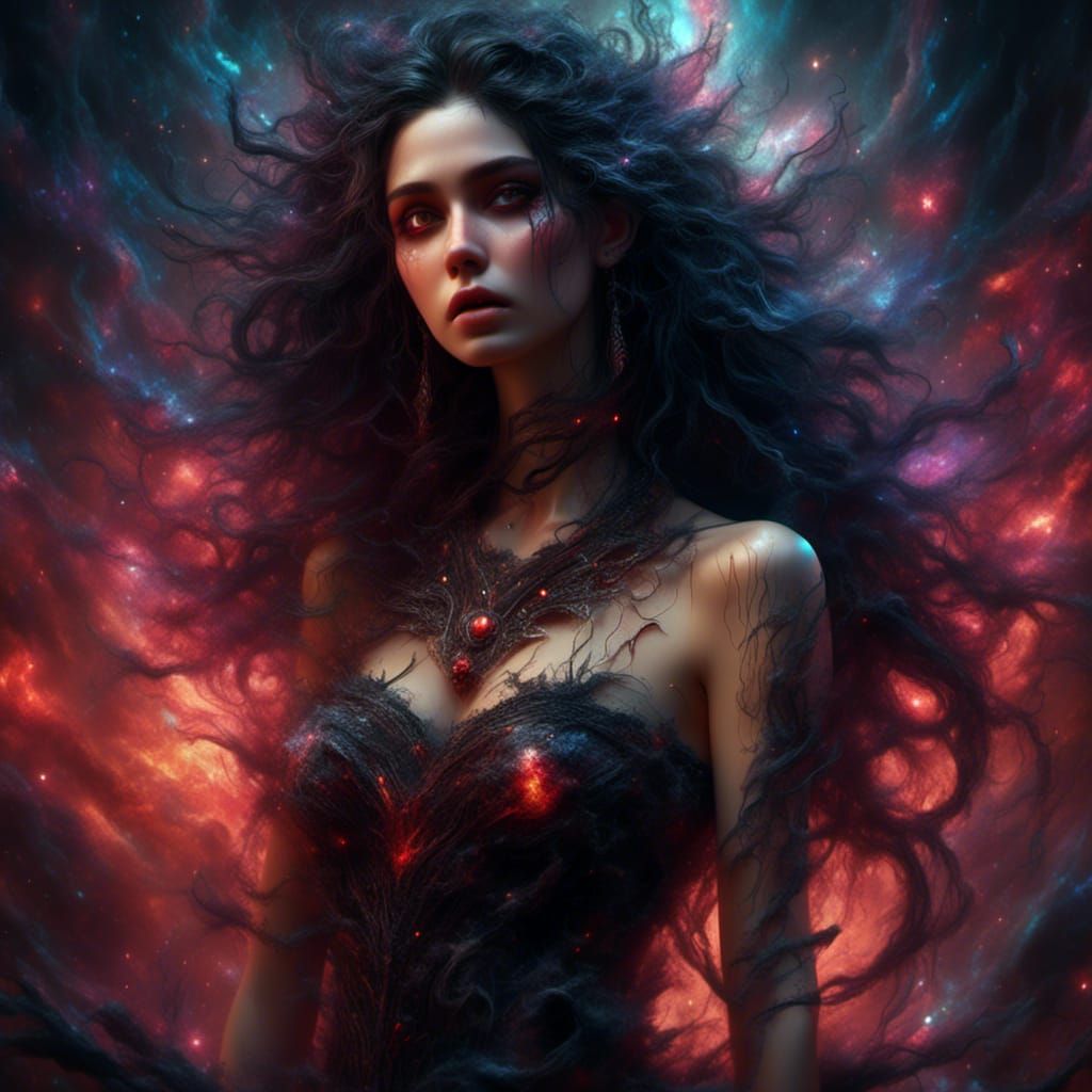 Beautiful Woman with Iridescent Hair in Fantasy Art Style