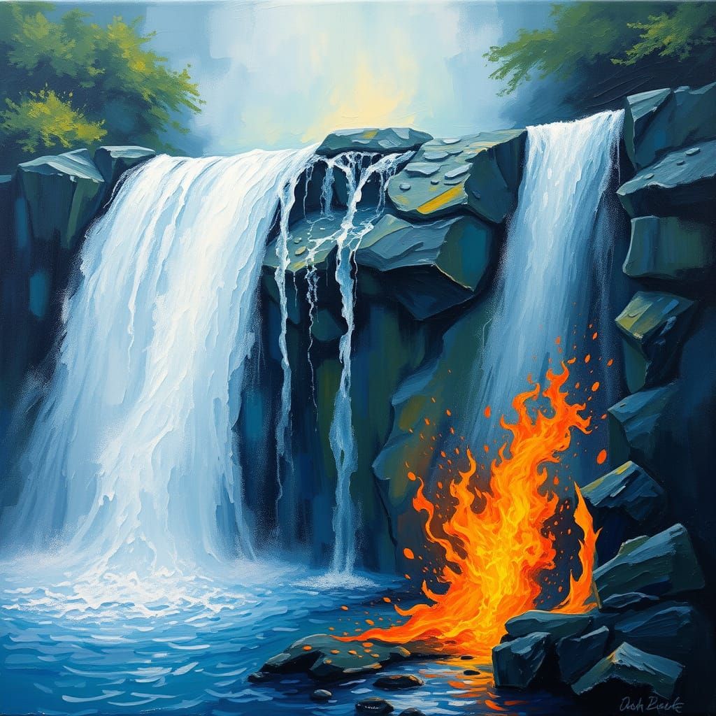 Powerful Waterfall with Burning Love Symbolism