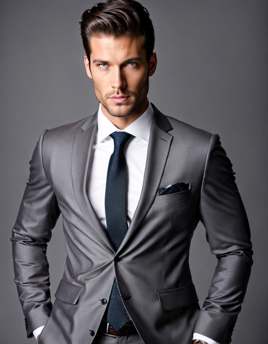 Handsome Businessman in Grey Suit Stock Photo