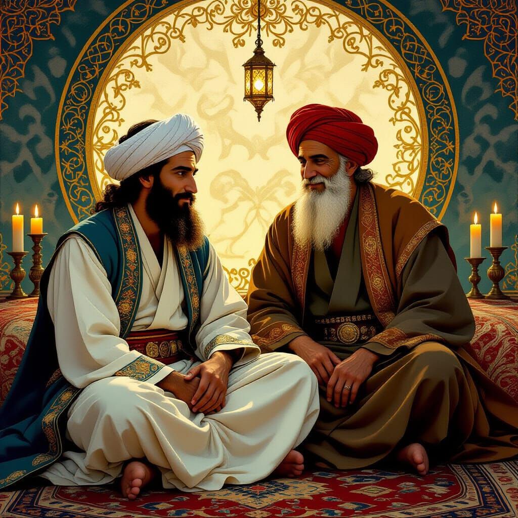 Rumi and Shams Tabrizi in Candlelight, Art Nouveau Style