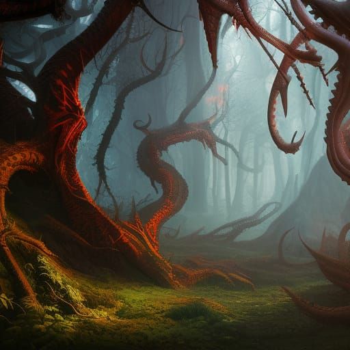 Demonic Eldritch Forest: Detailed Matte Painting