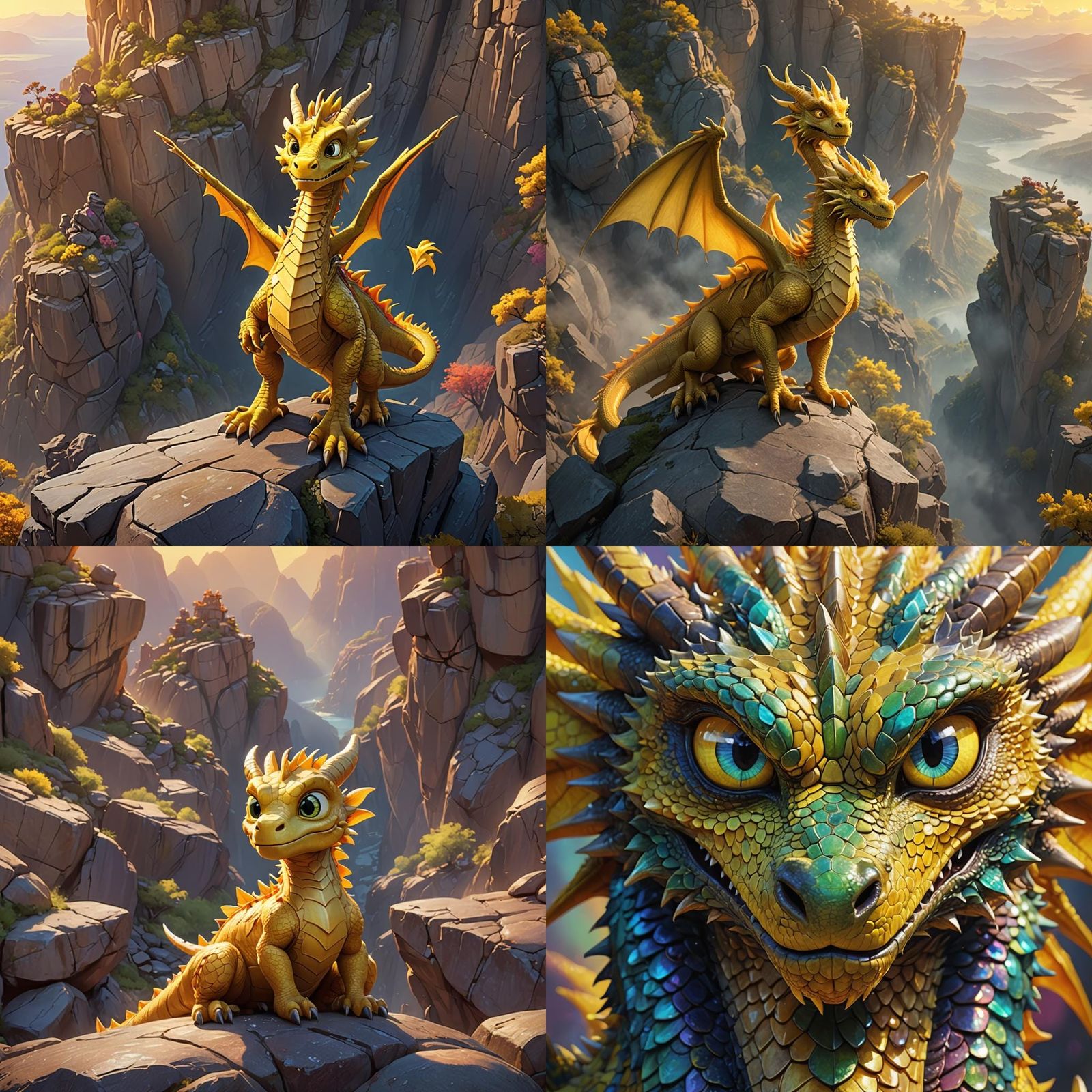 Friendly Yellow Dragon with Big Eyes: 3D Digital Art