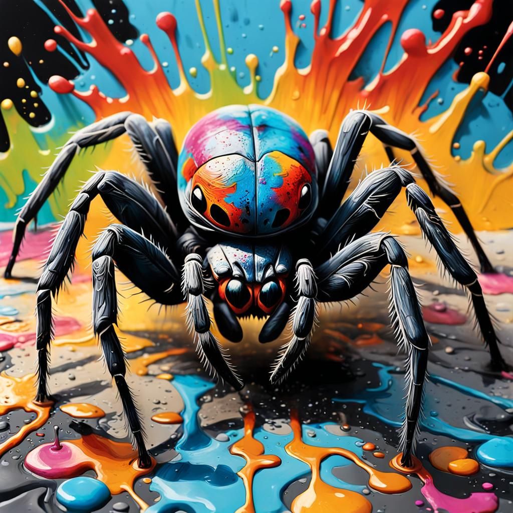 Neo-Impressionist Tarantula Face in Vivid Colors