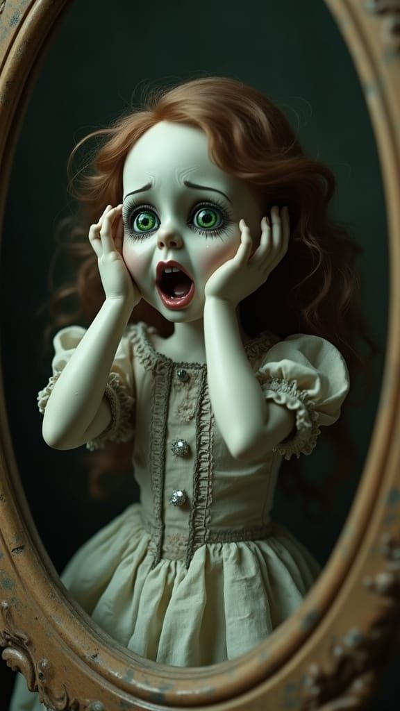 Ethereal Victorian Doll in Agony, Shattered Reflections