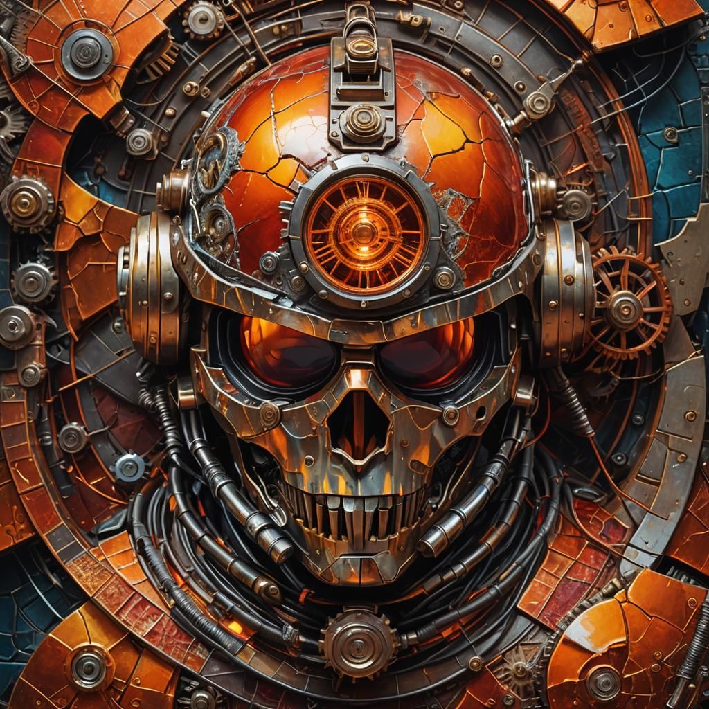 Cracked Helmet Reveals Steampunk Glowing World