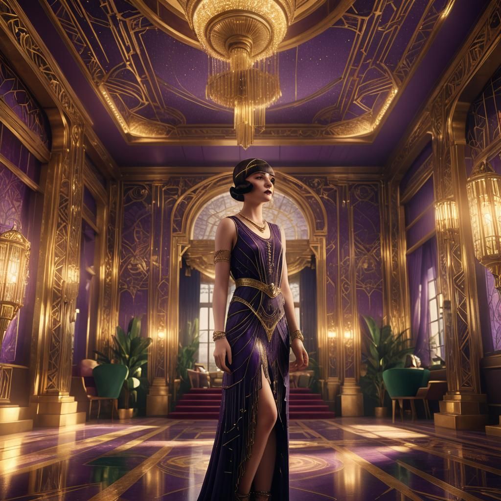 Art Deco Flapper Girl in Opulent Room