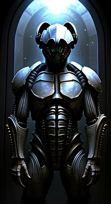 Xenomorphic Tardigrade as Vitruvian Man, Giger Style