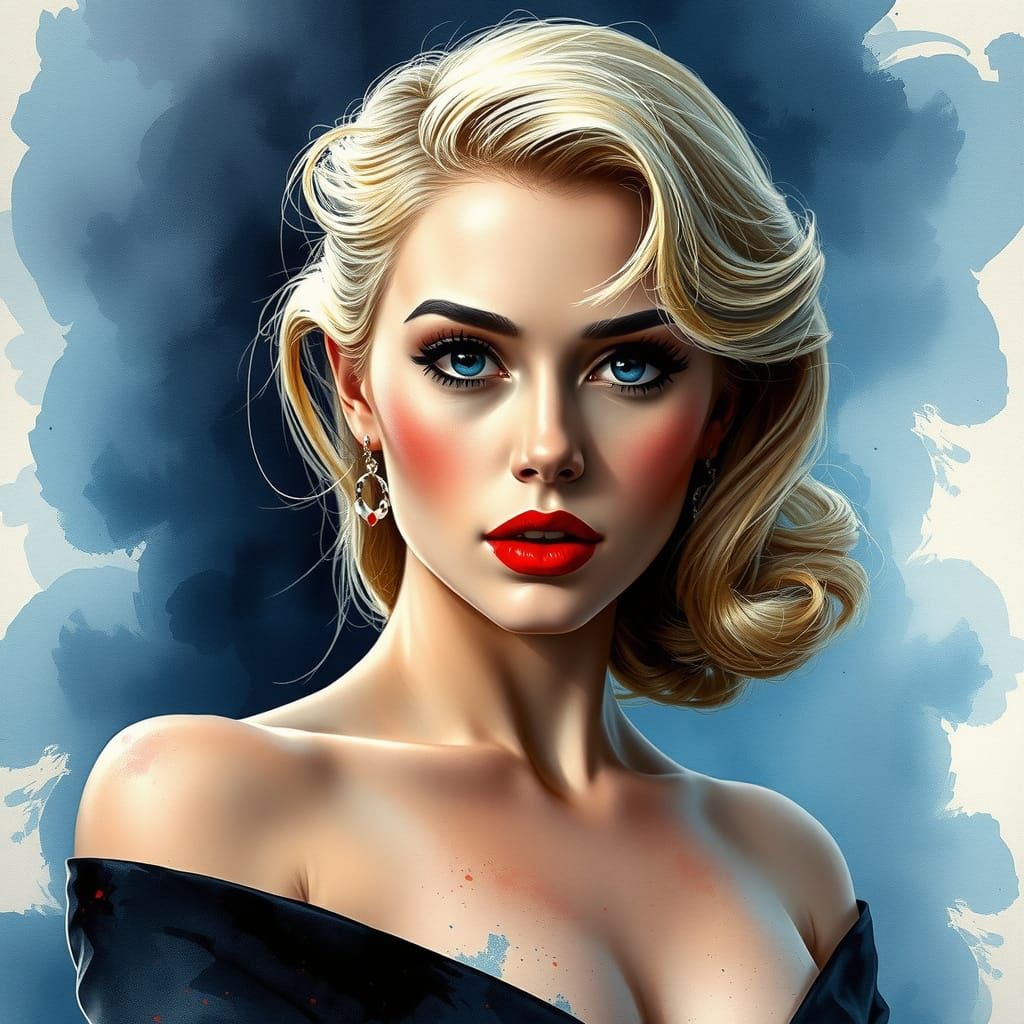 1950s Pin-Up in Surreal Watercolor Fusion