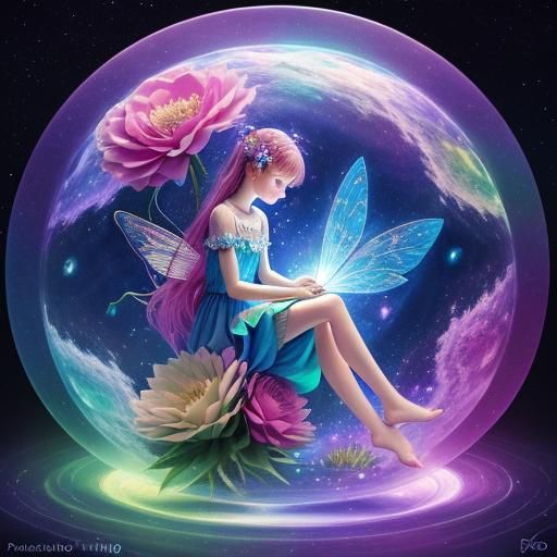 A fairy sitting inside a Giant Flower