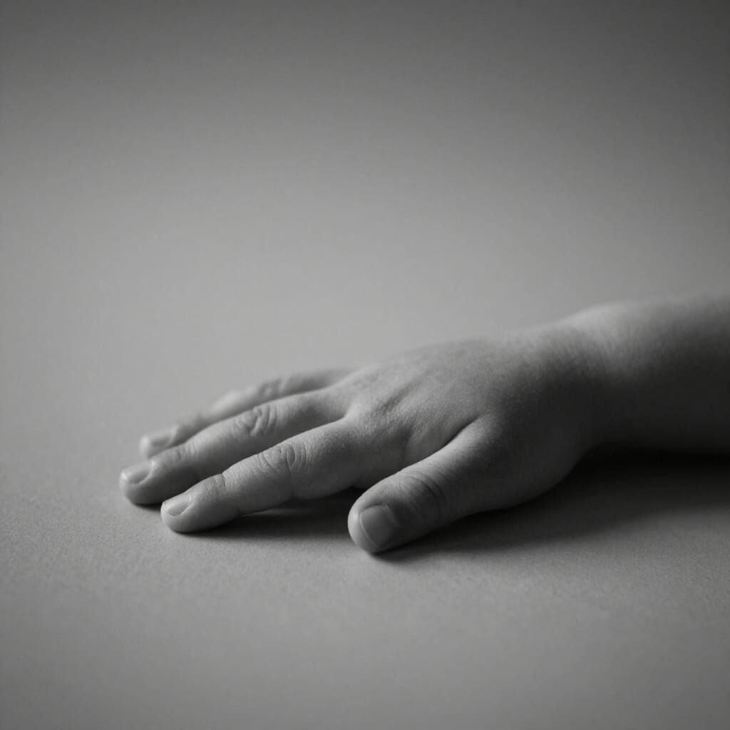 Child's Hand in Stillness, Black and White Photograph