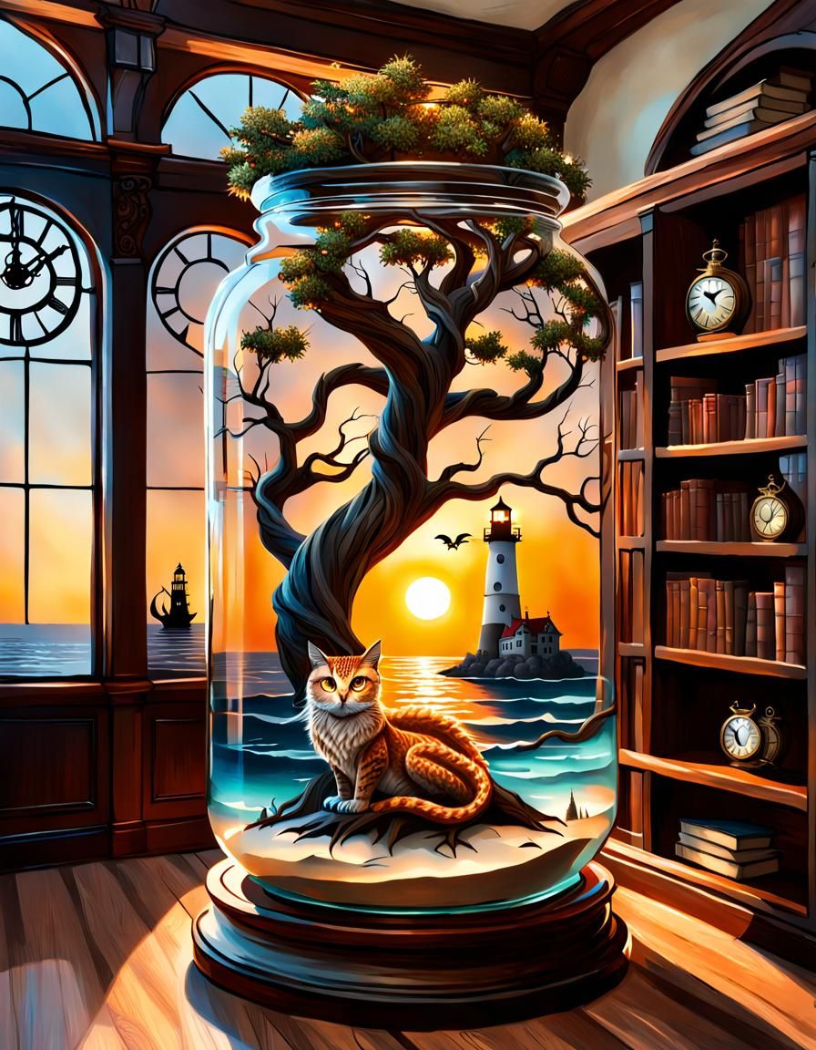 Crystal Jar Tree with Dragon and Pirate Ship