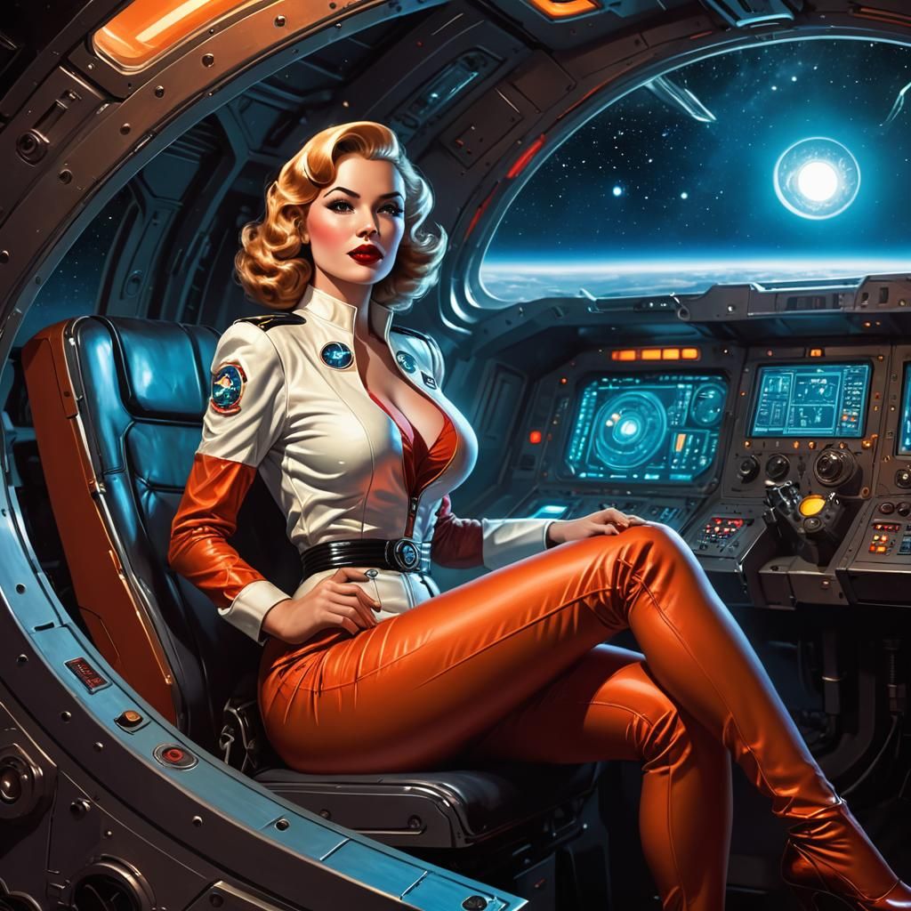 Retro Sci-Fi Pinup Space Woman: Comic Art