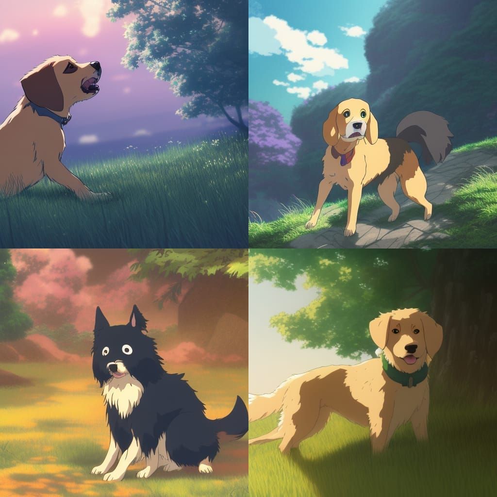 Cute Dog in Studio Ghibli Anime Style