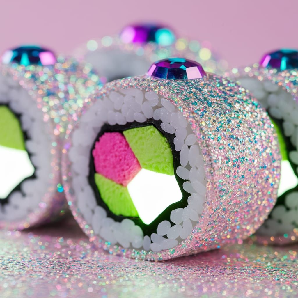Dazzling Iridescent Sushi Rolls in Pastel Paradise