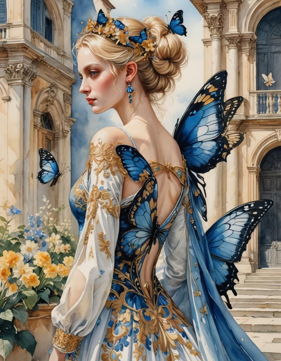 Fey Queen with Butterfly Wings: Watercolor Masterpiece