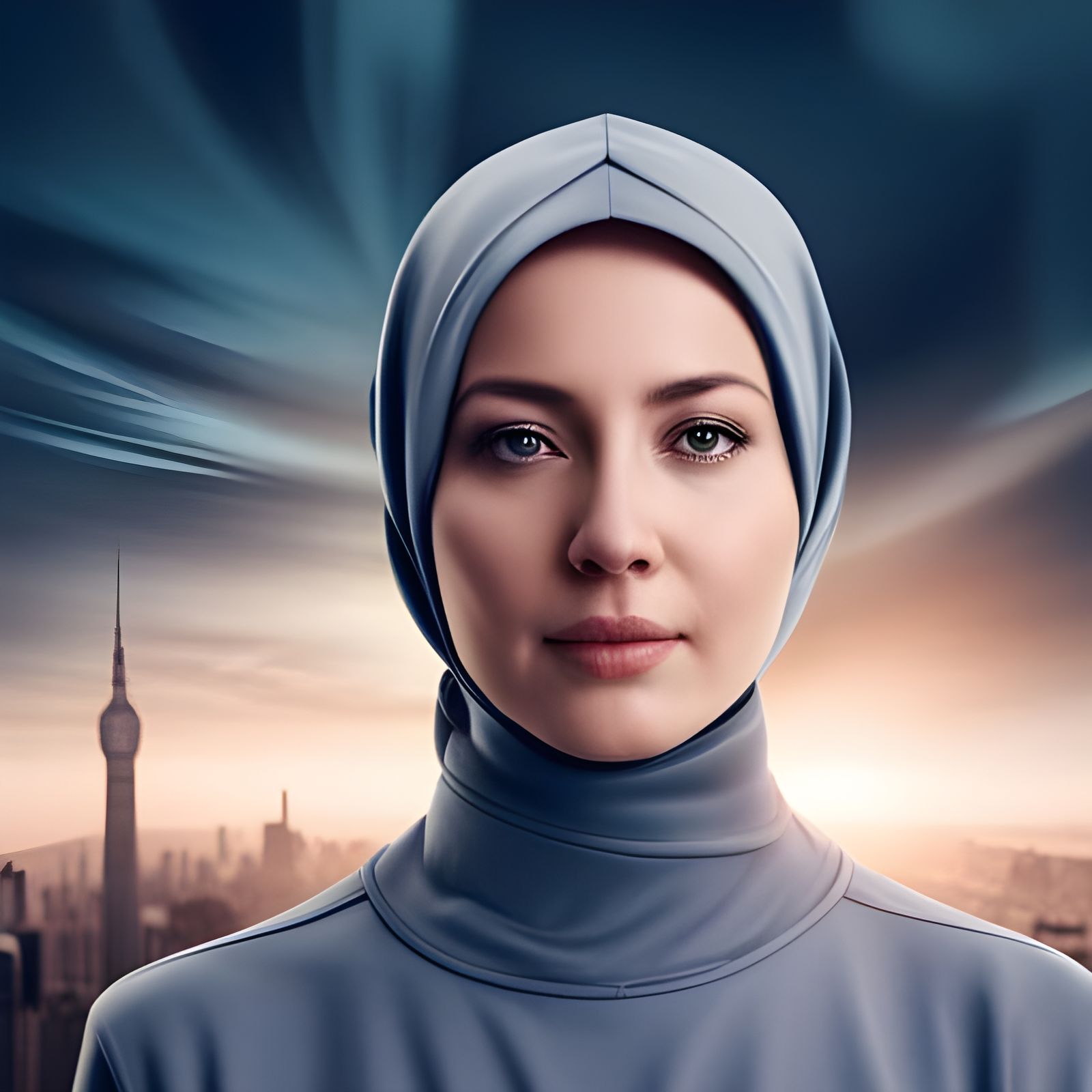 Woman in Hijab in Hyperrealistic Futuristic Portrait