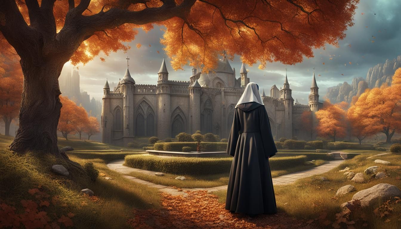 Elizabeth Taylor as a Nun in Autumn Landscape