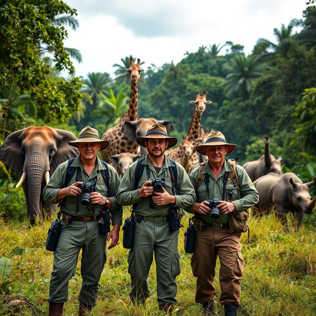 Safari Photographers in Rainforest with African Wildlife