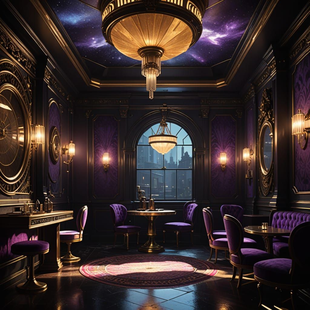 Dark Fantasy Speakeasy in Art Nouveau Style