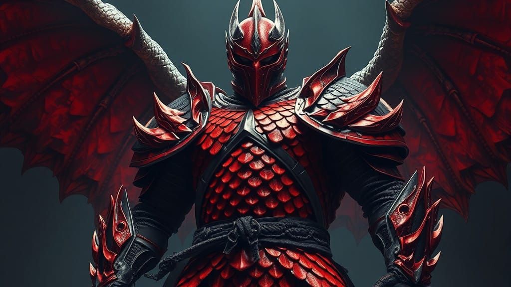 Warrior in Dragon Scale Armor with Crimson Scales in Hyper-R...