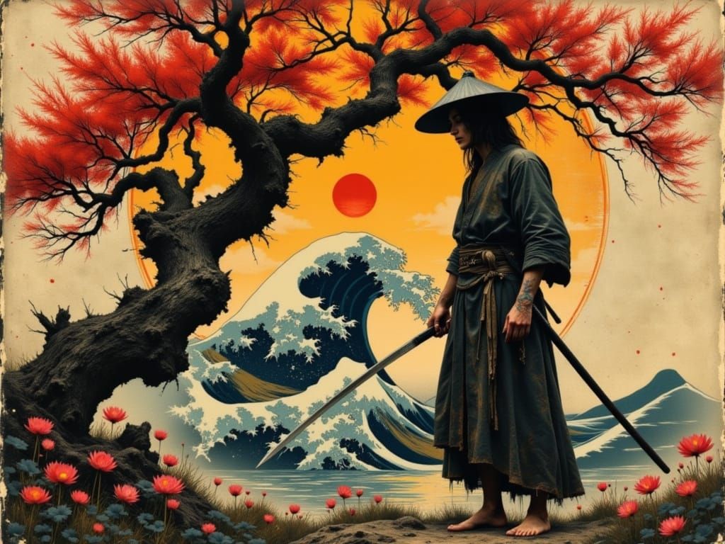 Romanticized Realism Portrait of a Mysterious Swordsman in E...