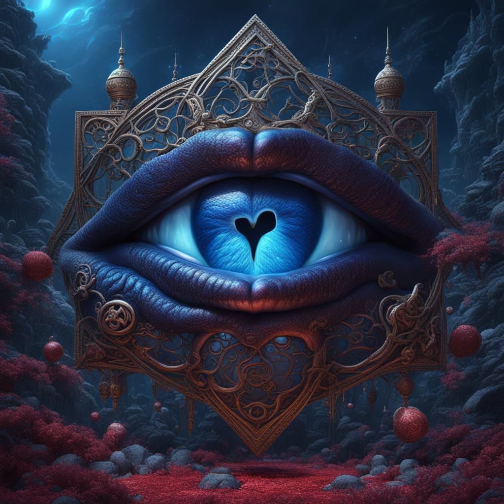 Surreal Dream: Lips, Tongue, and Blue Eyes