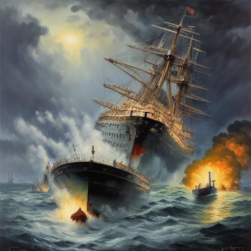 Oil Tanker Sinking in Pacific: Digital Matte Painting