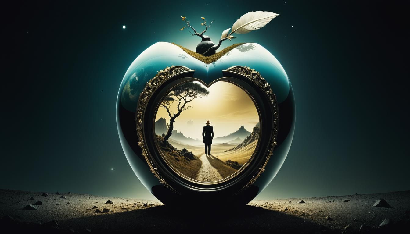 Surreal Stargate Mask with Bonsai, Noir Dreamscape