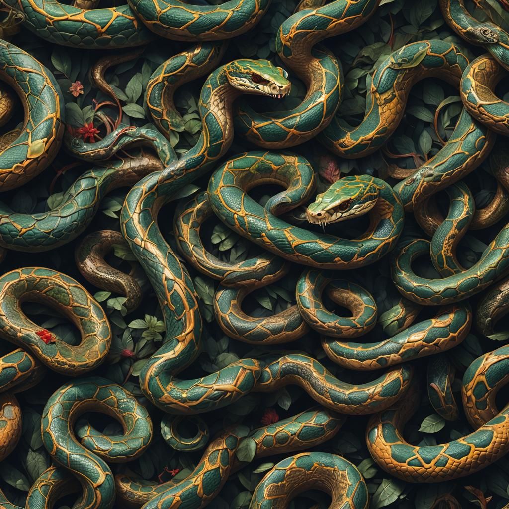 Detailed Snake Matte Painting in Deep Color