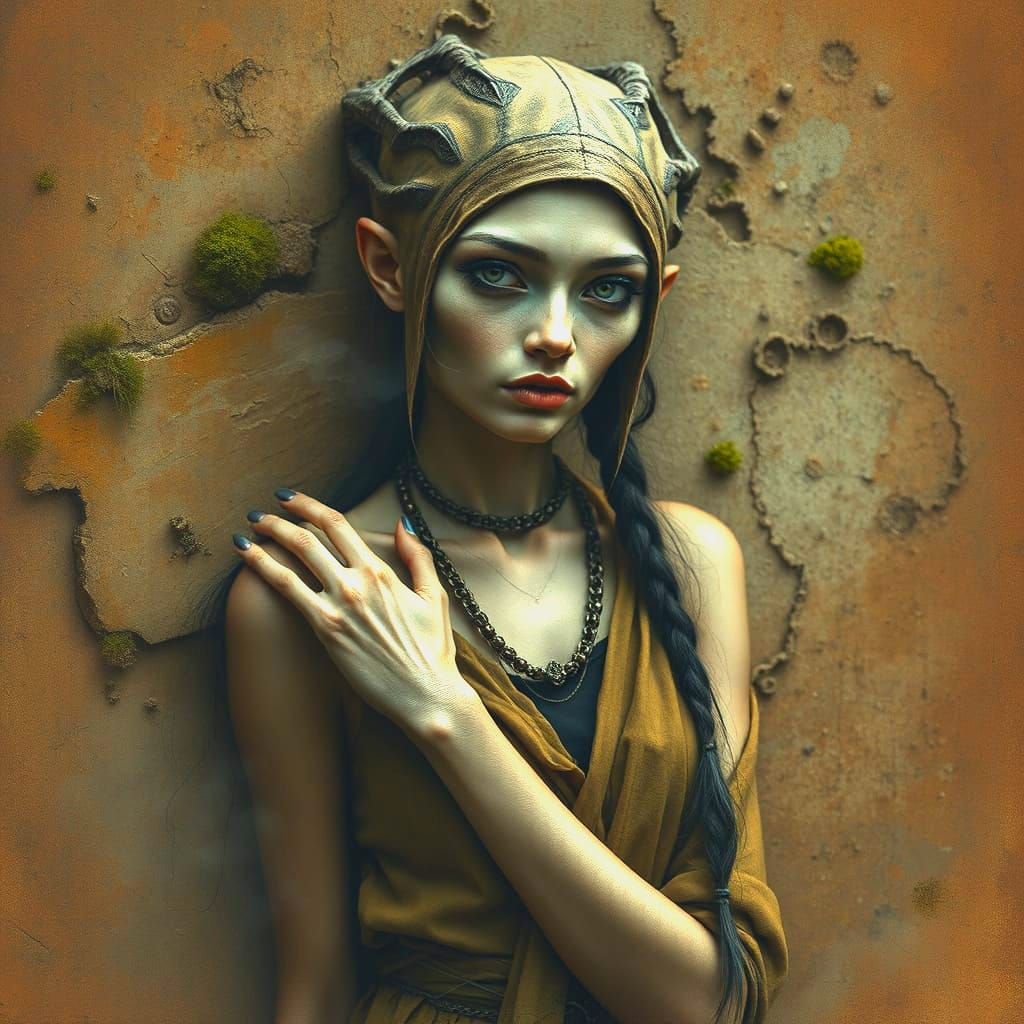 Alien Woman Portrait in Art Brut Style