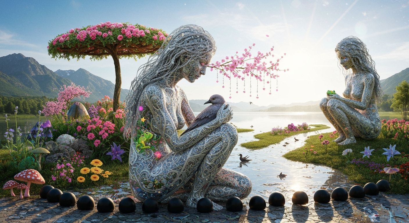 Surreal Fragmented Sculpture of a Woman with Cosmic Hair