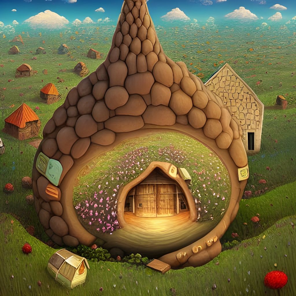 Organic Village in Giant's Thumbprint, Surreal Art