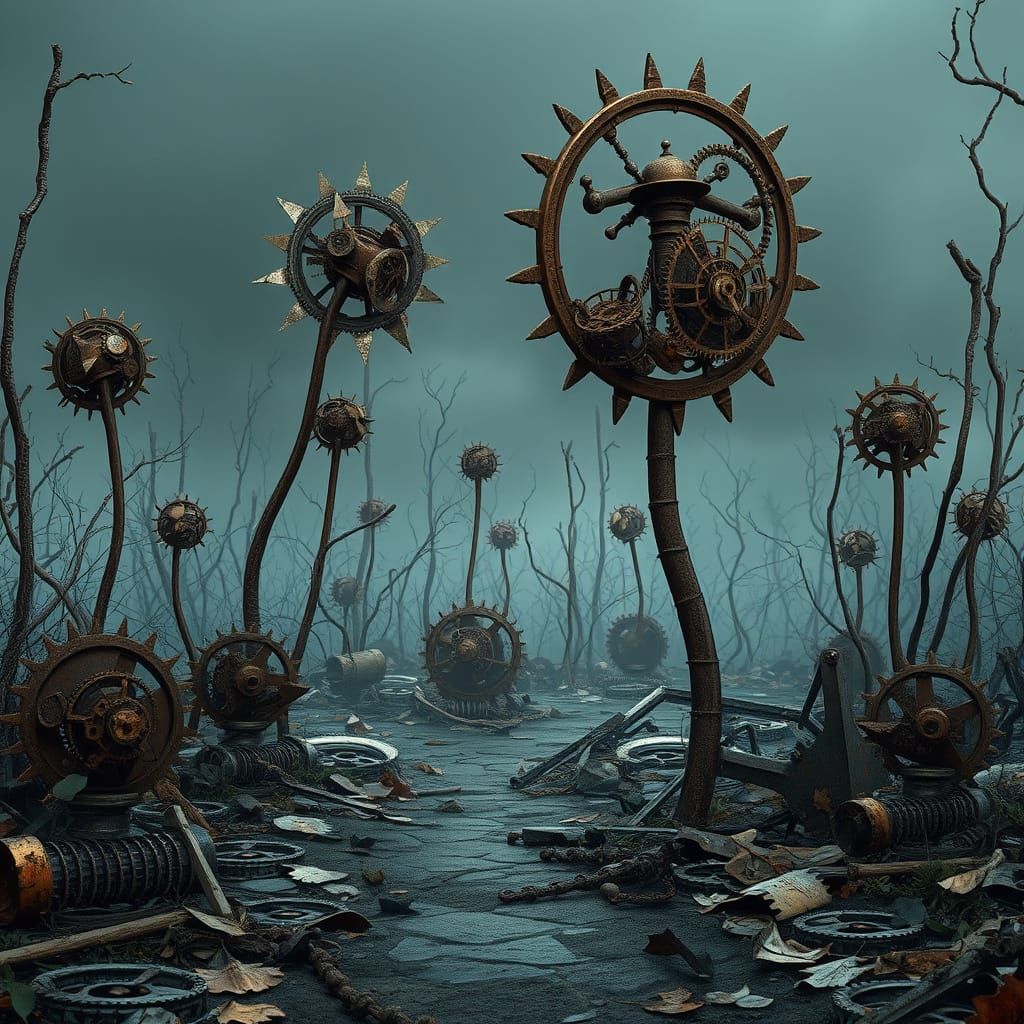 Steampunk Garden of Rusted Clockwork Gears
