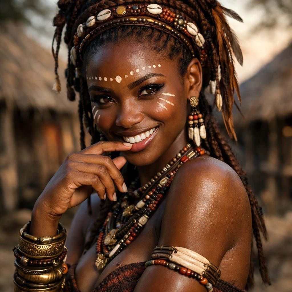 Stunningly Beautiful Young African Woman Smiling Mischievous...