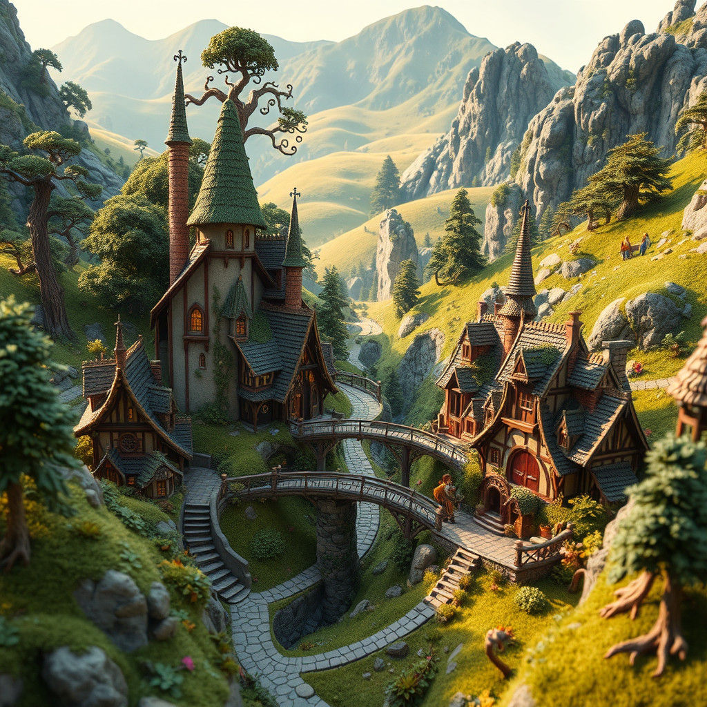 Whimsical Fantasy Village in Lush Valley