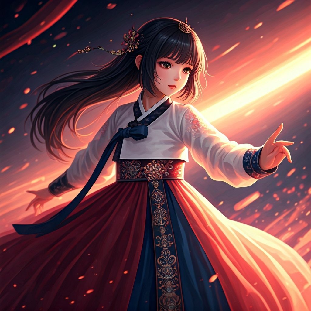 Korean Anime Style Girl Dancing in Vibrant Setting
