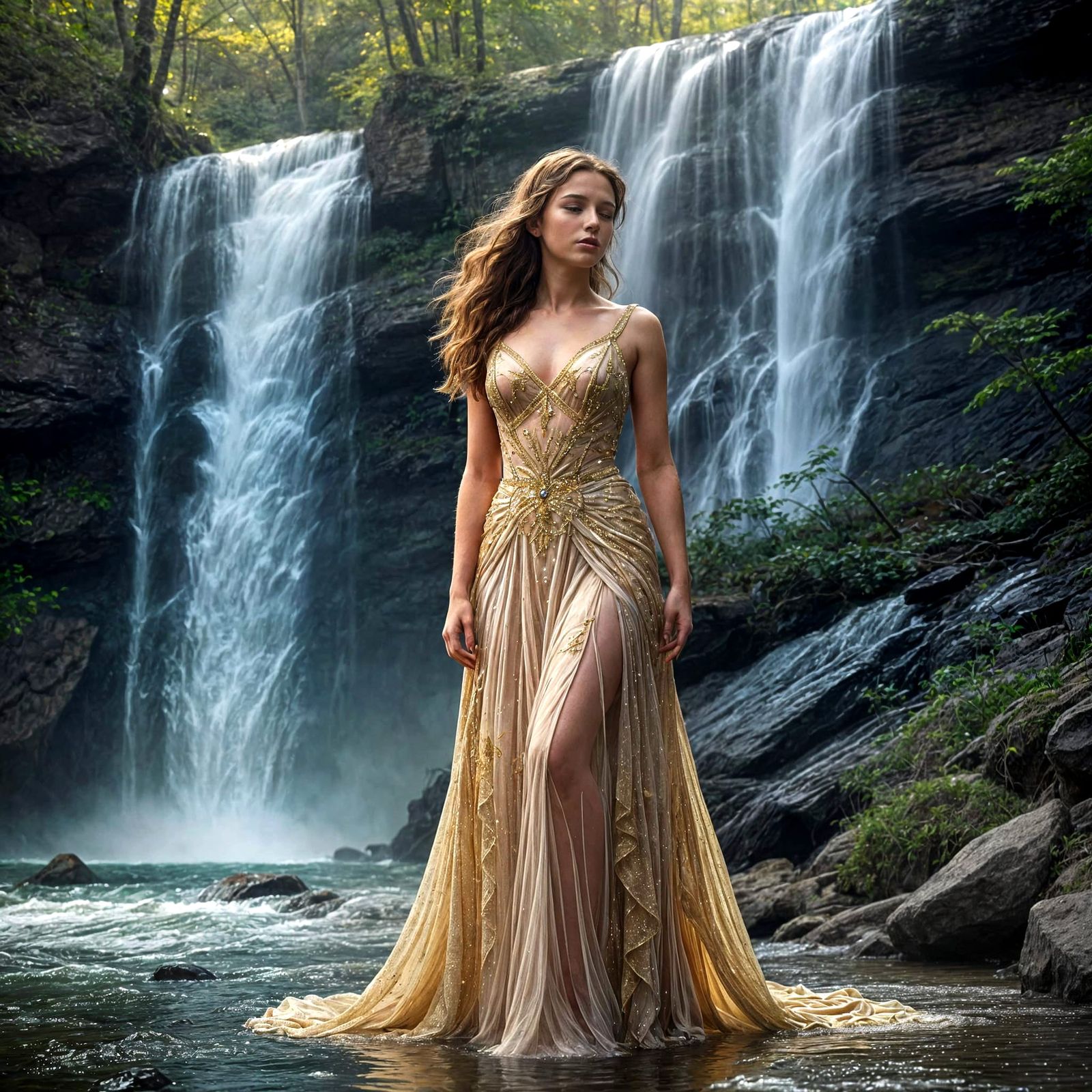 Ethereal Waterfall Fairy in Cinematic Splendor