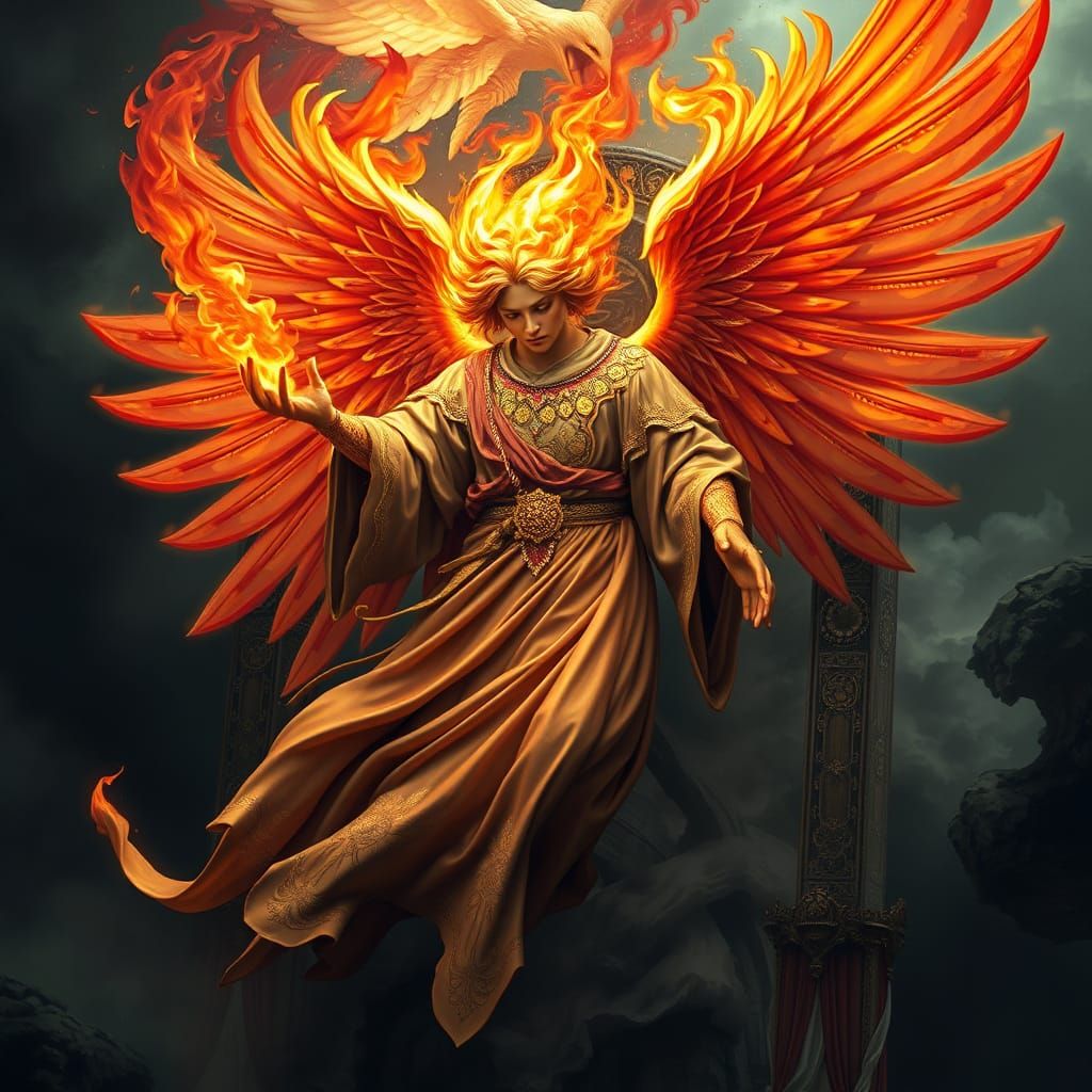 Flaming Angel Emerges from Playing Card
