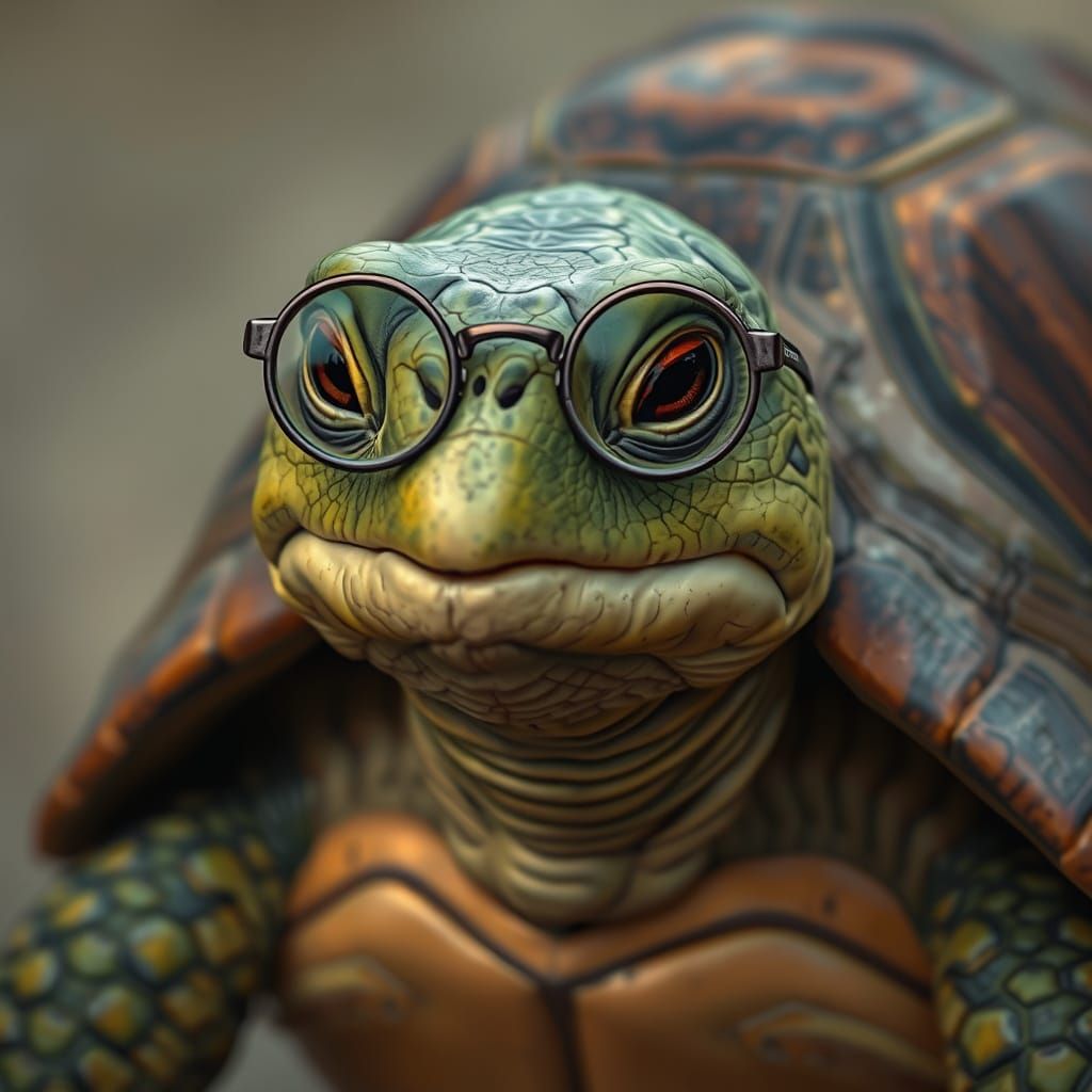 Anthropomorphic Turtle with Glasses in Fantasy Art Style