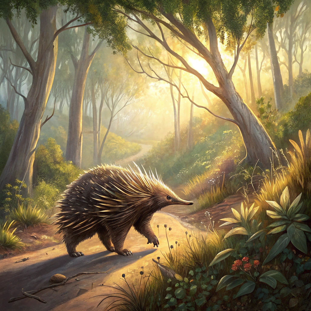 Echidna in Australian Forest: Romantic Illustration Style