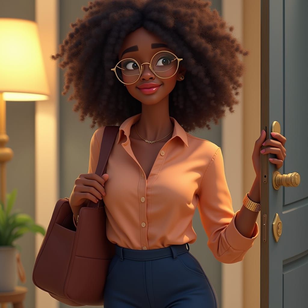 A Young Woman Steps Out in Vibrant 3D Style