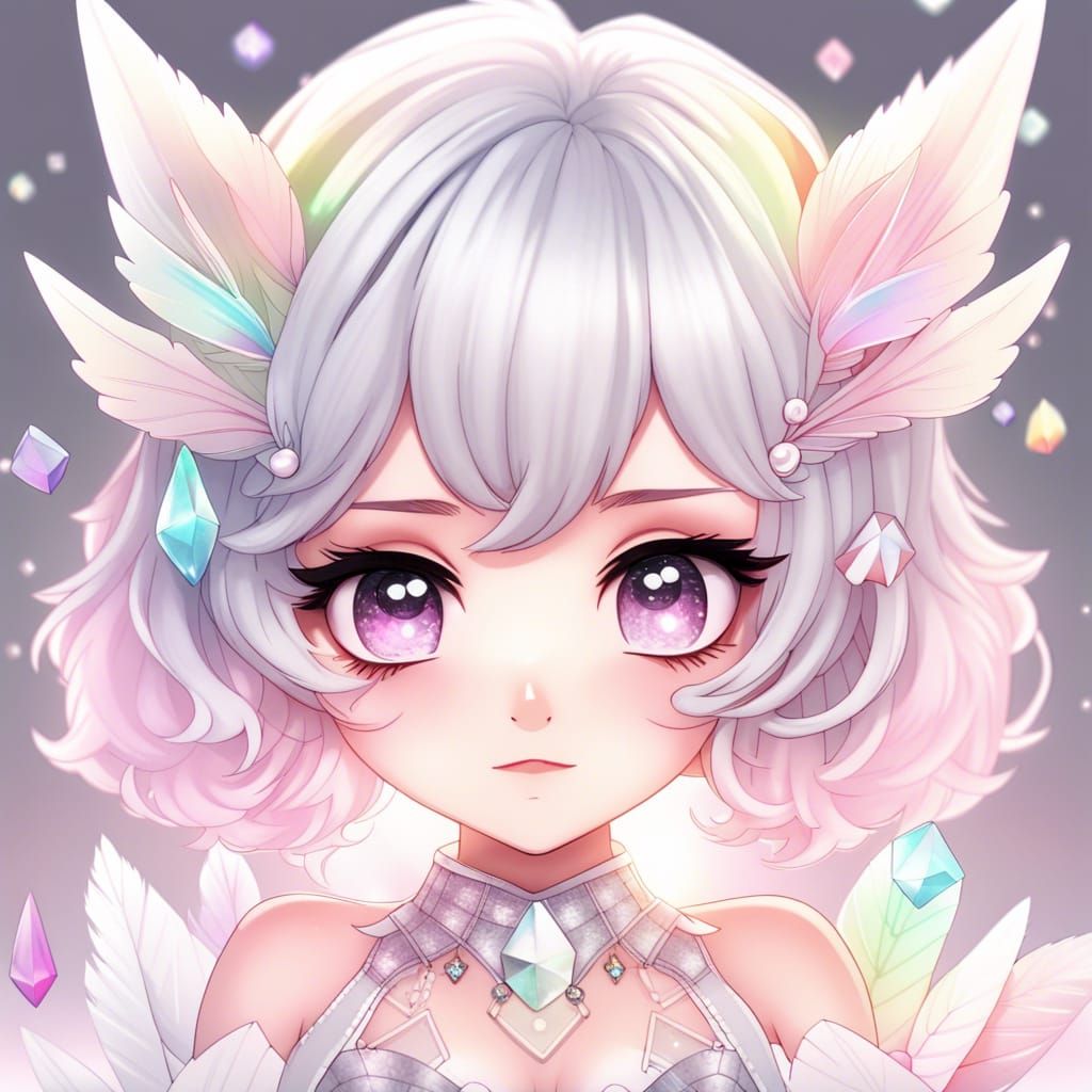 Anime Fae Portrait with Rainbow Hair and Mask