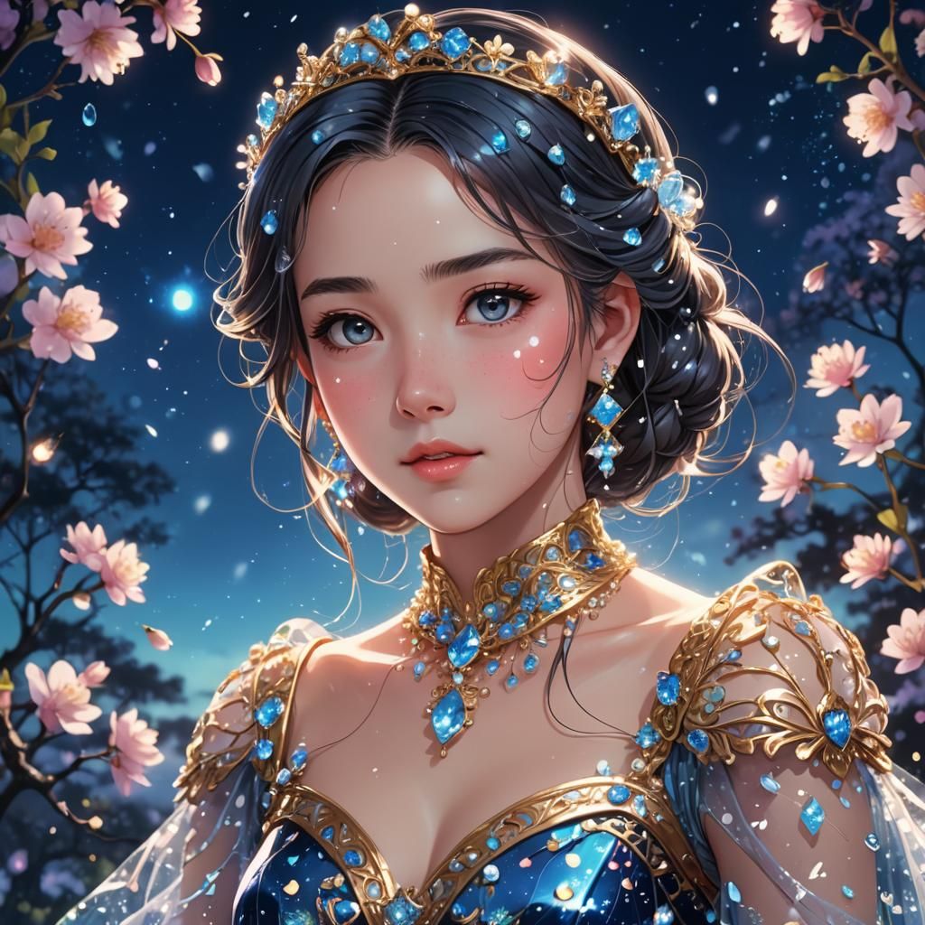 Princess in Spring Dress with Dewdrop Jewelry