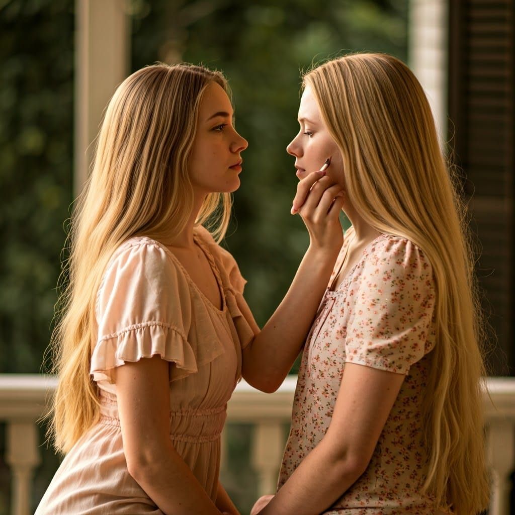 Androgynous Woman Applies Makeup in Intimate Porch Scene