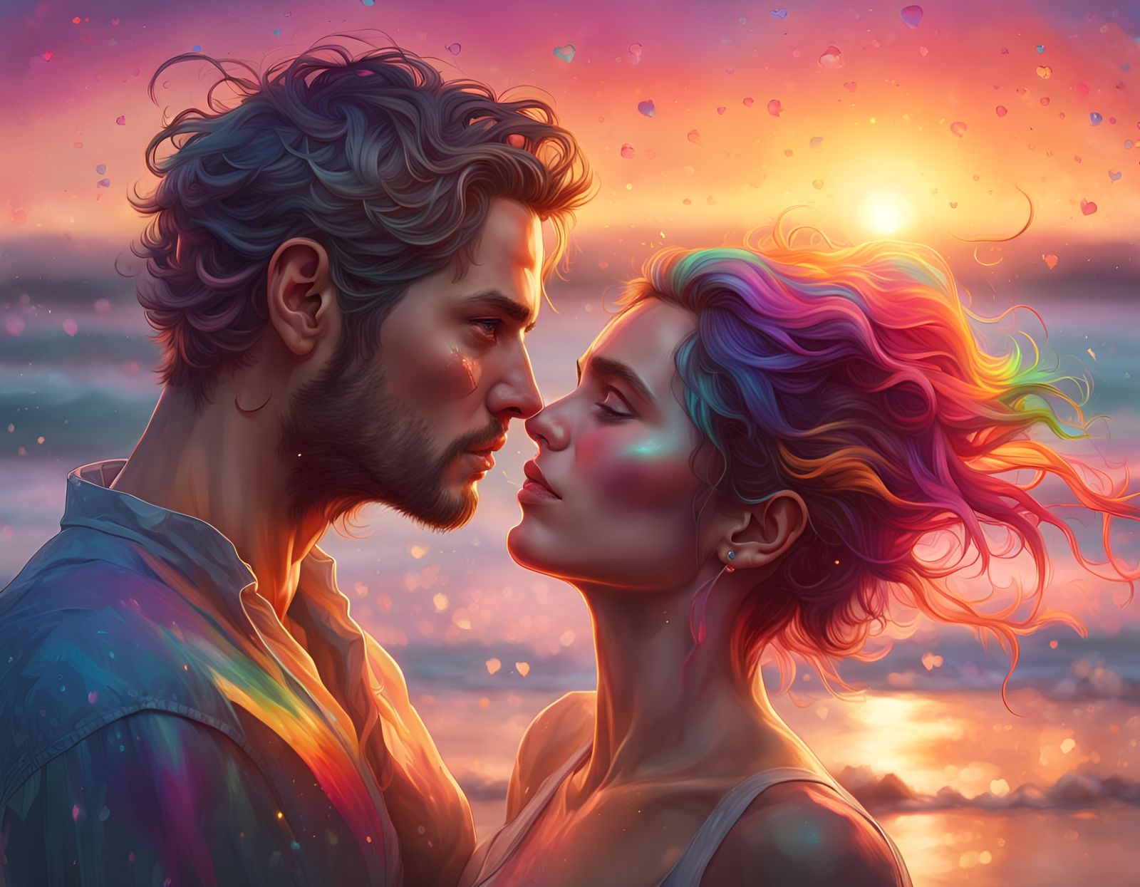 Iridescent Sunset Beach: A Love Story Portrait
