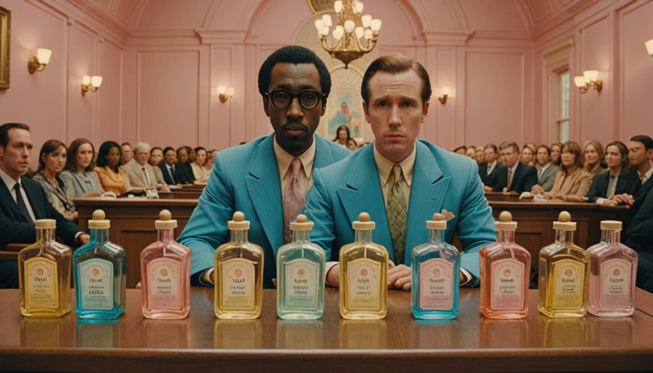 P Diddy Courtroom Drama in Wes Anderson Style